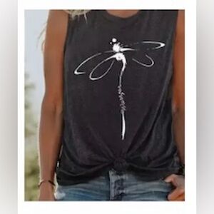 Womens dragonfly warrior charcoal gray tank top size XL